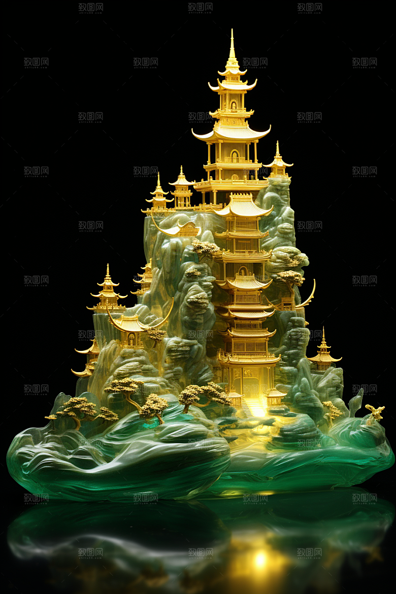 国潮光效建筑质感梦幻模型