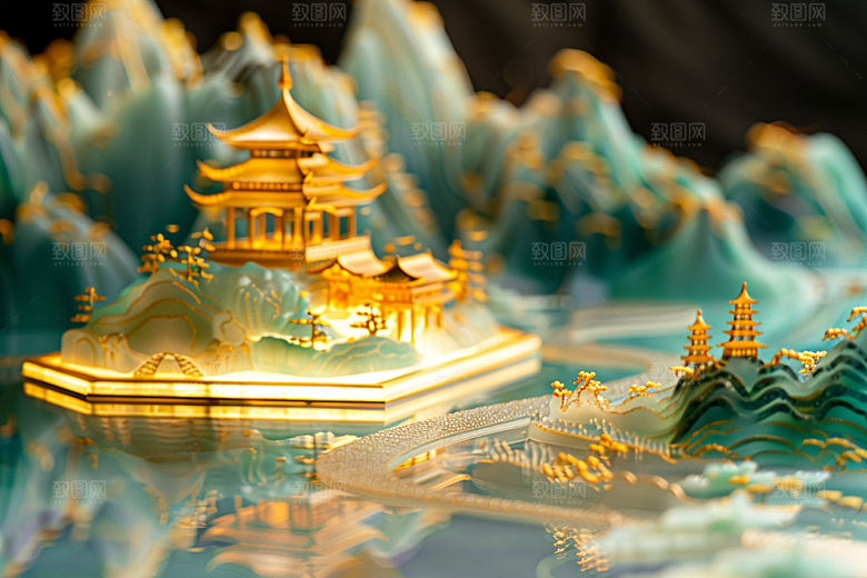国潮光效建筑立体幻想风模型