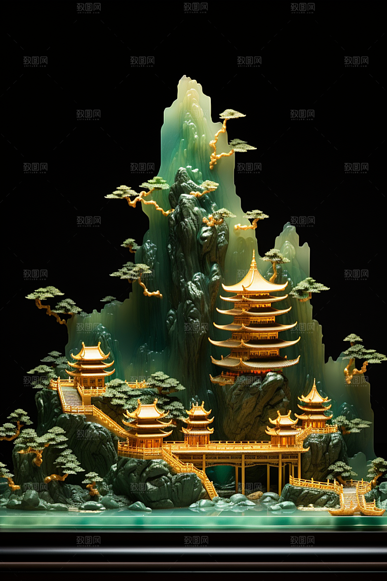 国潮光效建筑3D传统模型