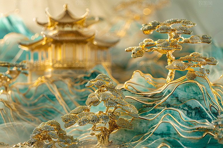 国潮光效建筑幻想风中国风模型
