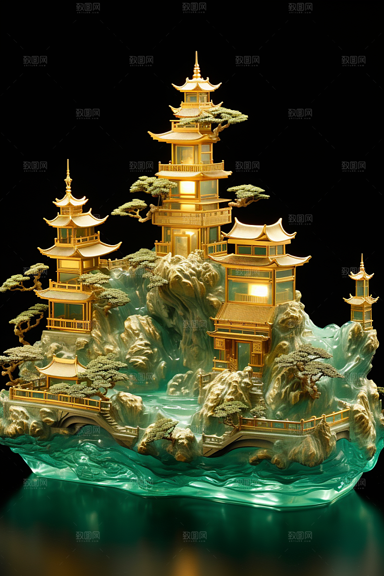 国潮光效建筑潮流时尚模型