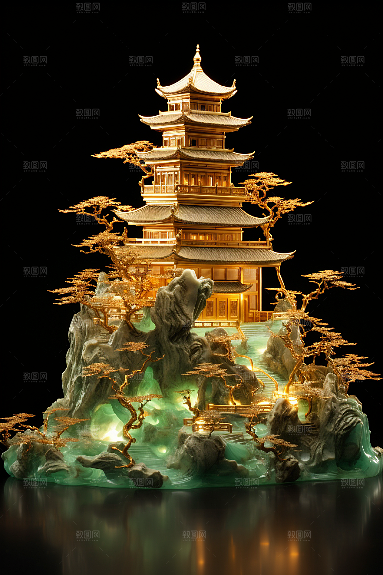 国潮光效建筑超现实赛博朋克模型
