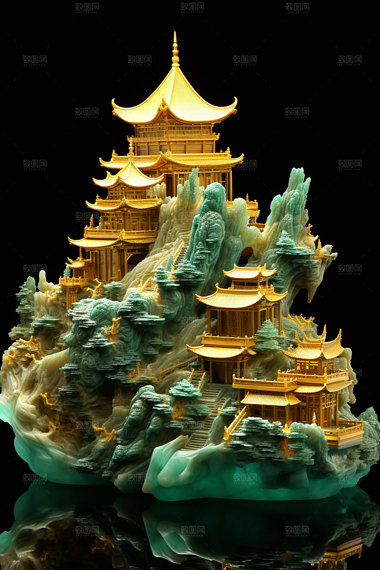国潮光效建筑3D中国风模型