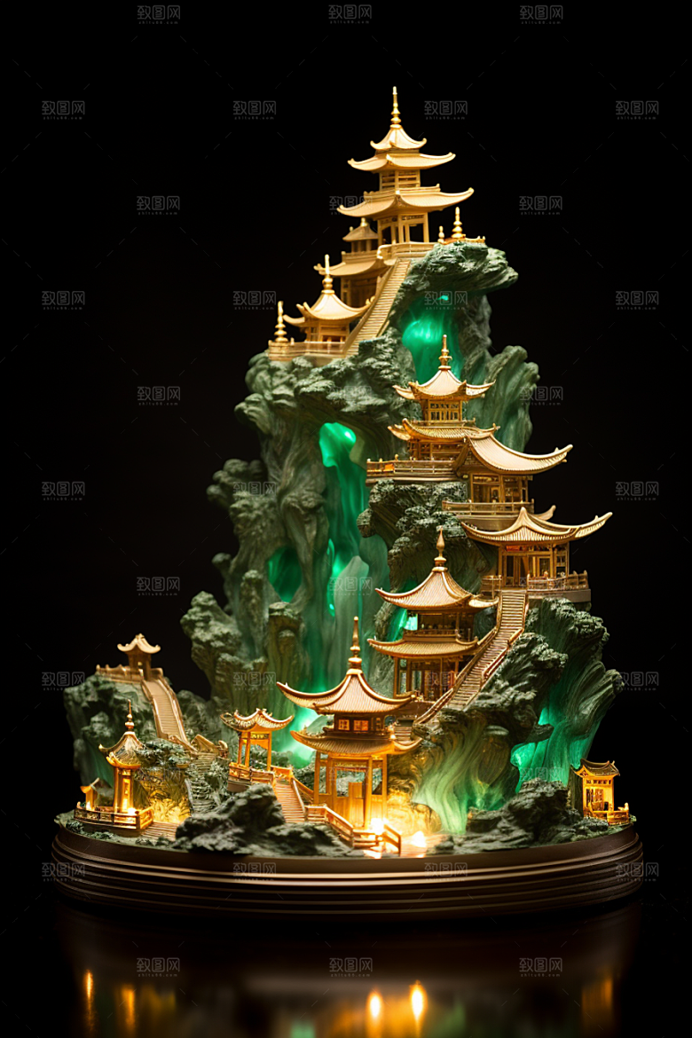 国潮光效建筑幻想风超现实模型