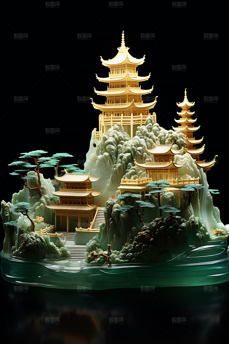 国潮光效建筑3D立体模型