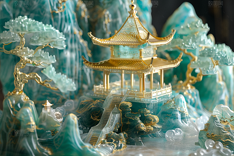 国潮光效建筑潮流梦幻模型