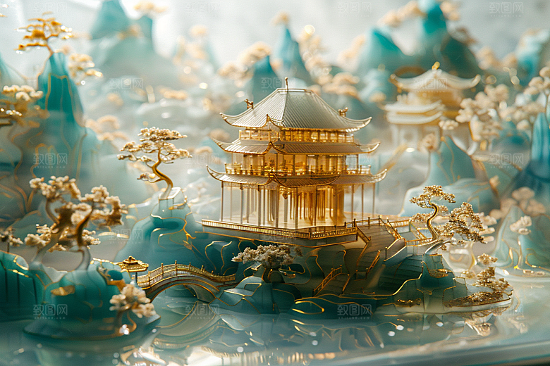 国潮光效建筑潮流3D模型