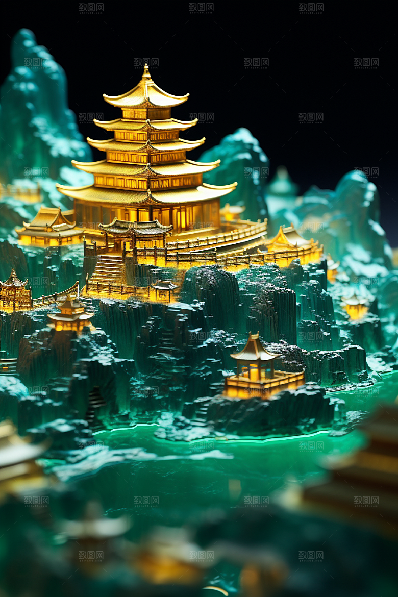 国潮光效建筑赛博朋克幻想风模型