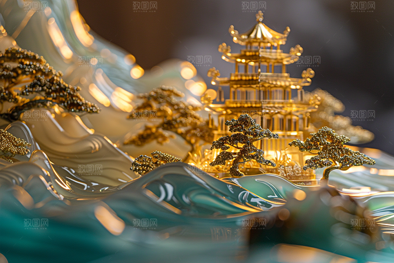 国潮光效建筑质感梦幻模型