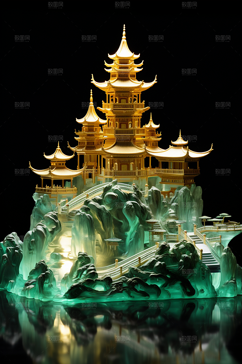 国潮光效建筑幻想风3D模型