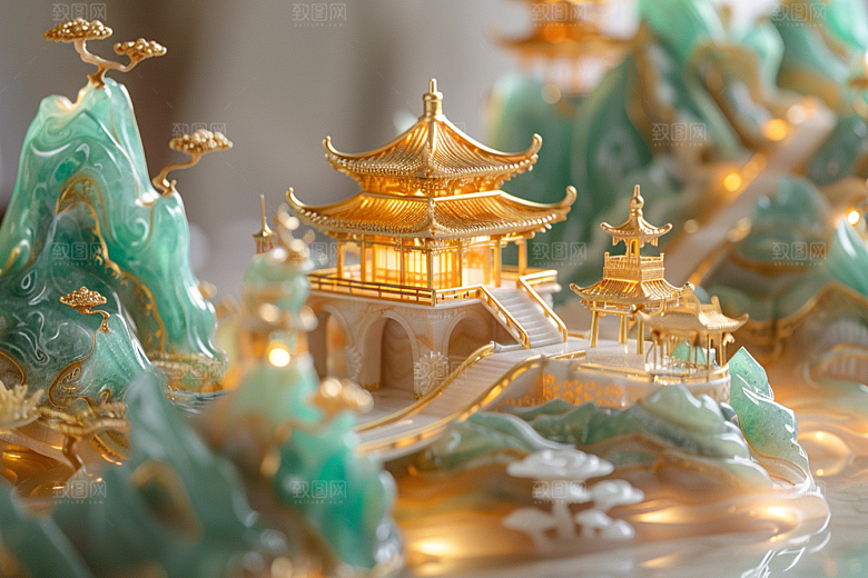 国潮光效建筑梦幻幻想风模型