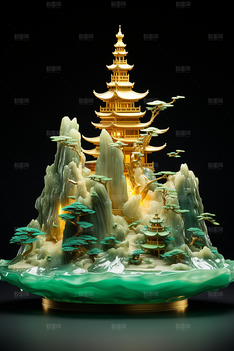 国潮光效建筑质感3D模型