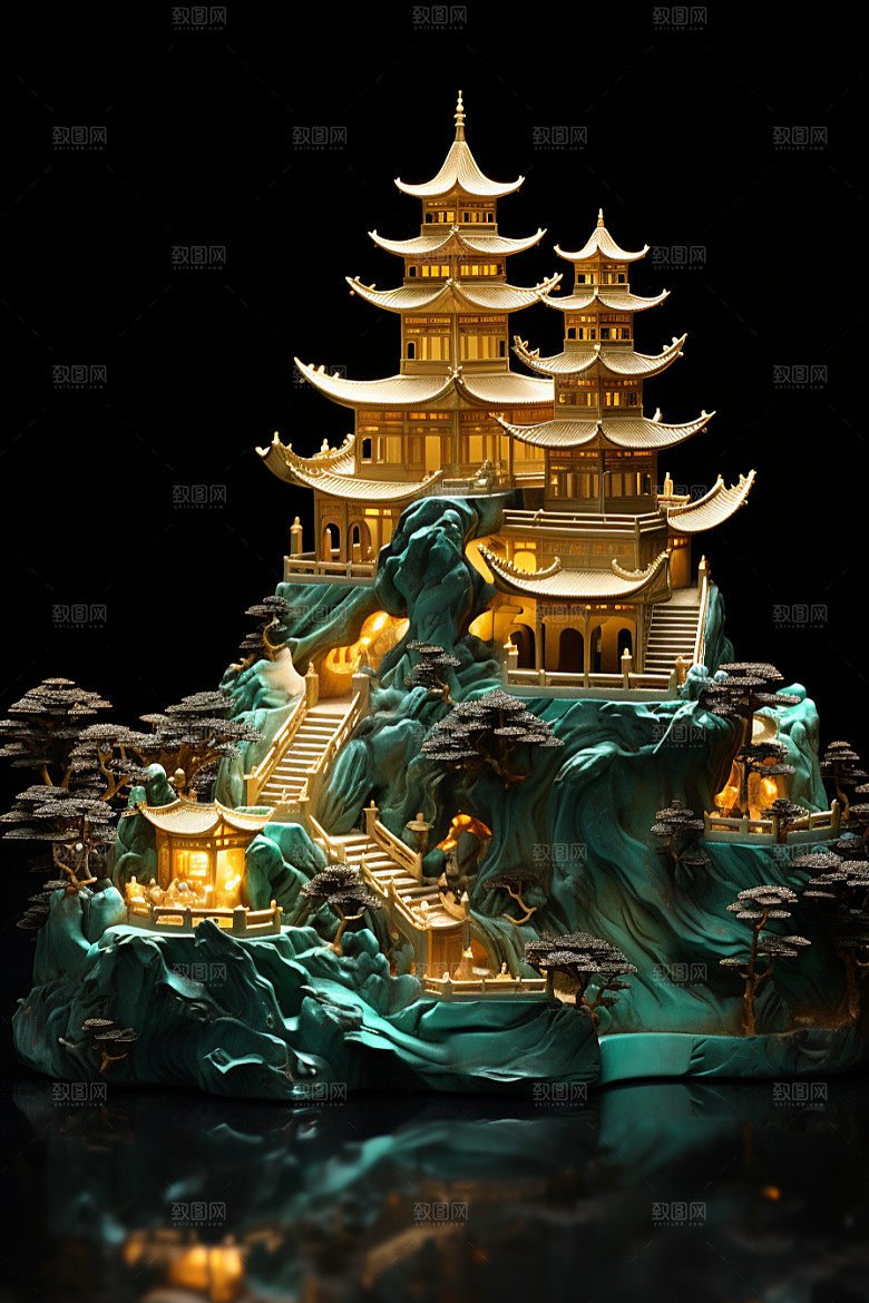 国潮光效建筑赛博朋克潮流模型