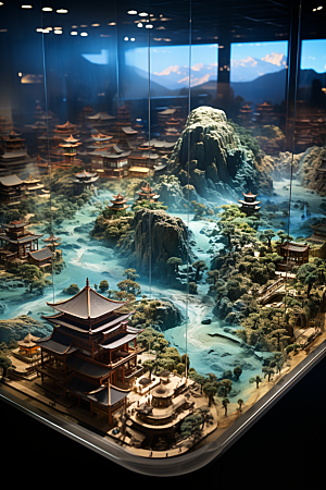 国潮光效建筑3D梦幻模型