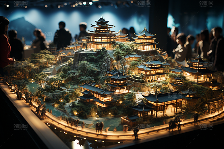 国潮光效建筑超现实潮流模型