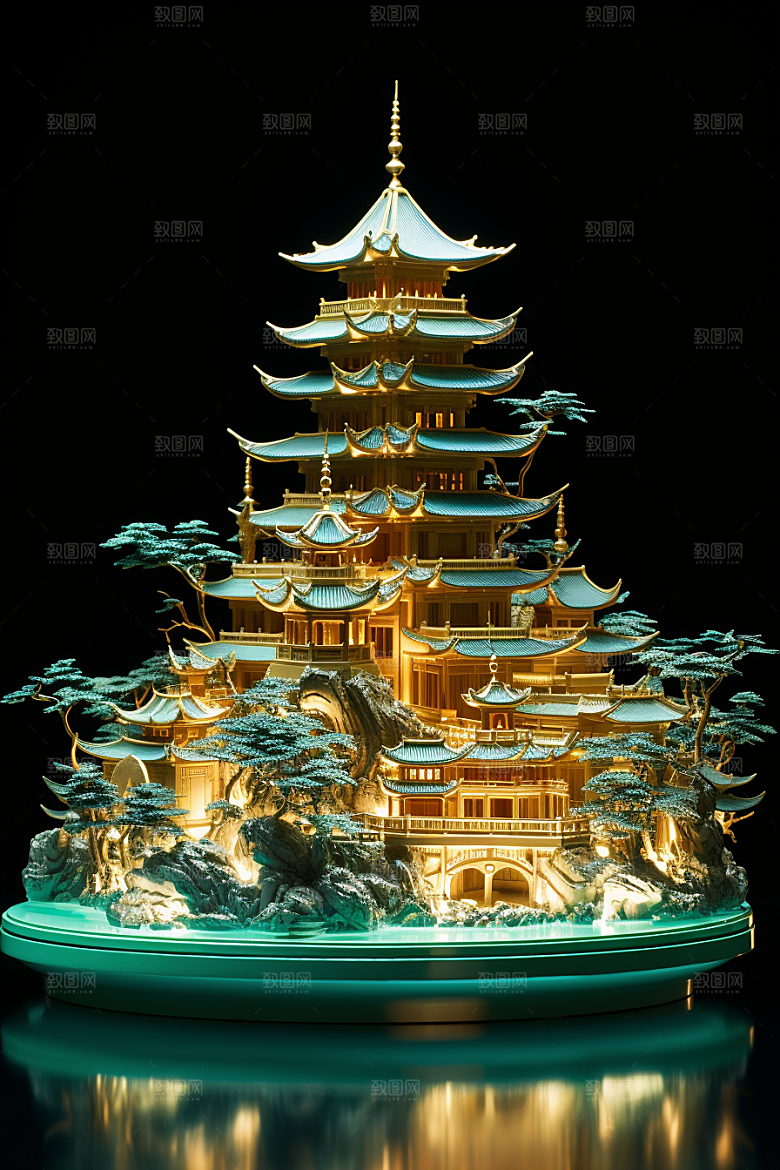 国潮光效建筑赛博朋克梦幻模型