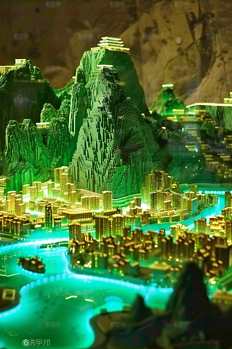 国潮光效建筑传统幻想风模型