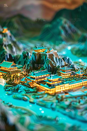 国潮光效建筑质感幻想风模型
