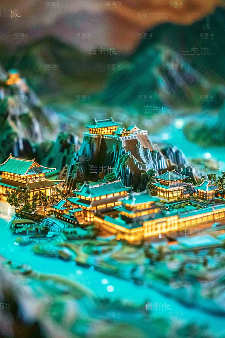 国潮光效建筑质感幻想风模型