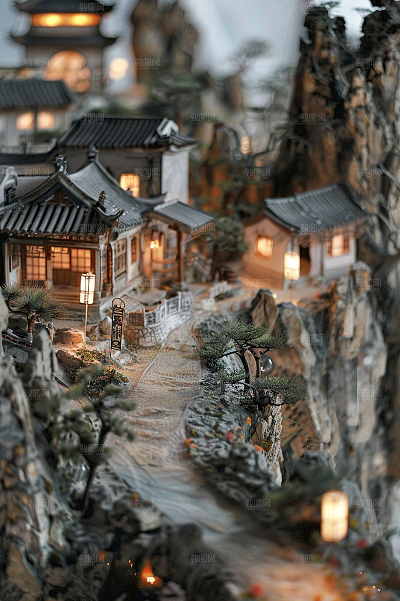 国潮光效建筑立体赛博朋克模型