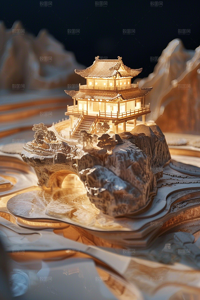 国潮光效建筑梦幻高清模型