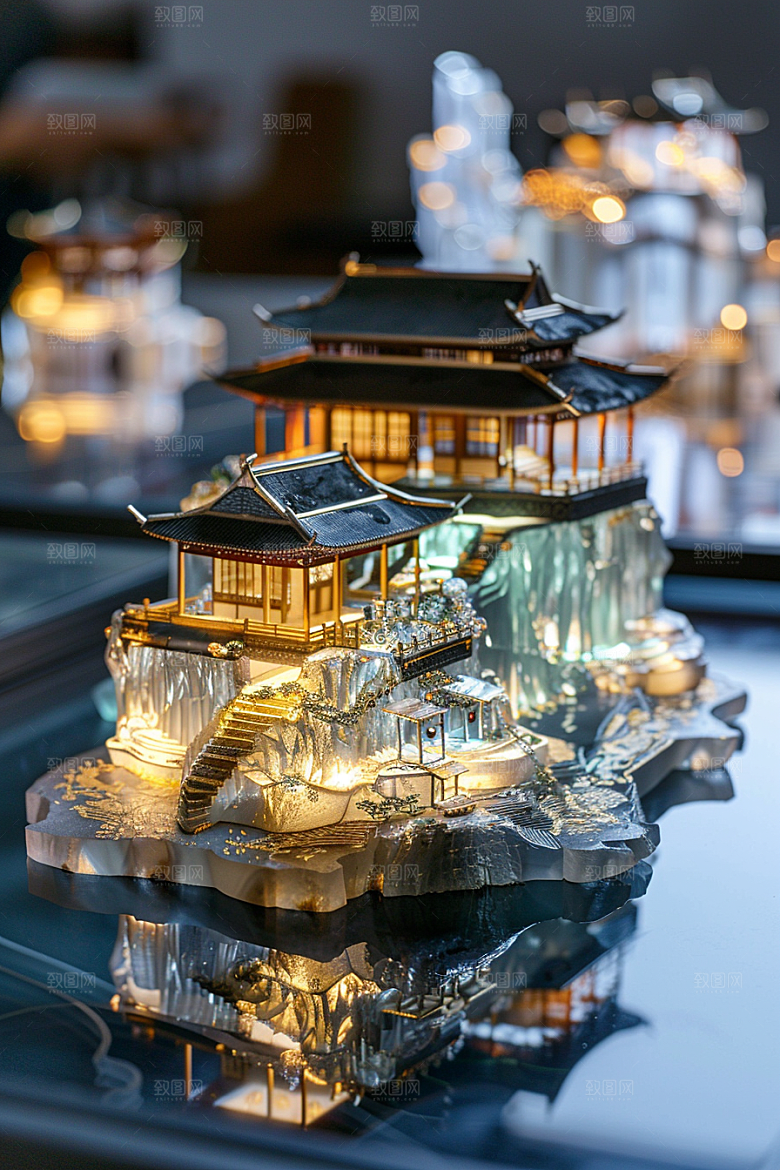 国潮光效建筑超现实幻想风模型