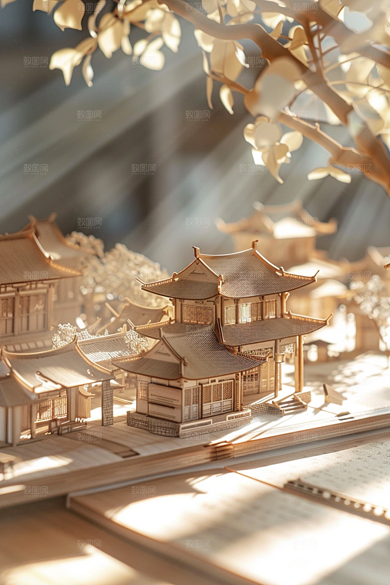 国潮光效建筑立体幻想风模型