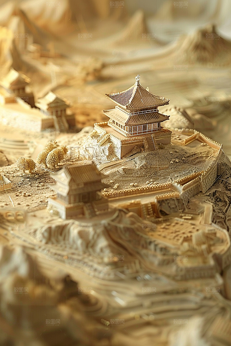 国潮光效建筑微距超现实模型