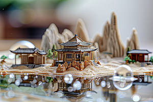国潮光效建筑中国风高清模型