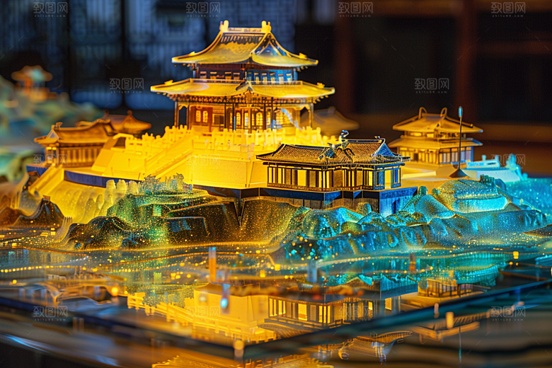国潮光效建筑幻想风中国风模型