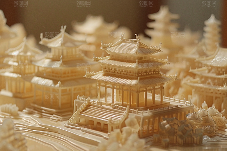 国潮光效建筑高清梦幻模型