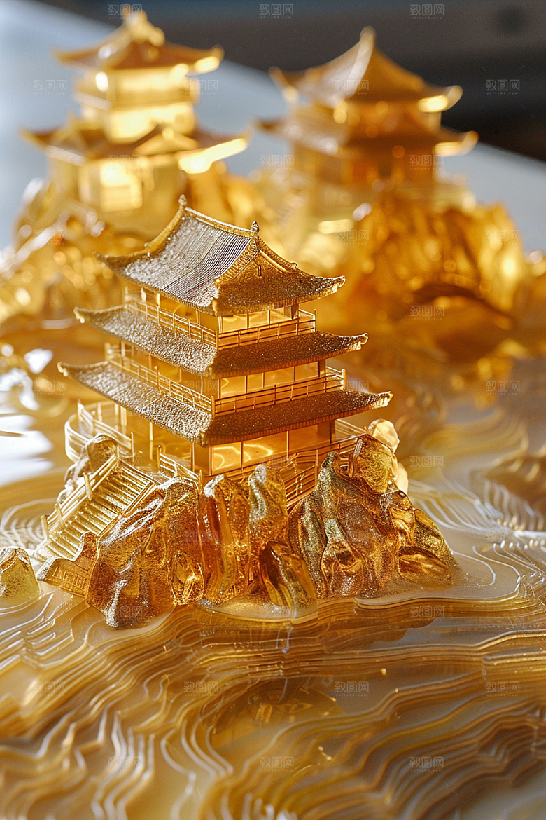国潮光效建筑梦幻立体模型