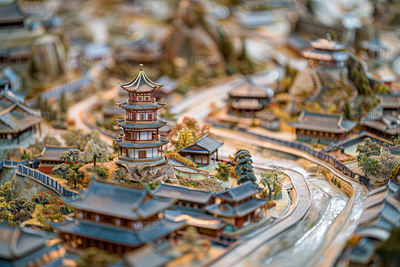 国潮光效建筑超现实中国风模型