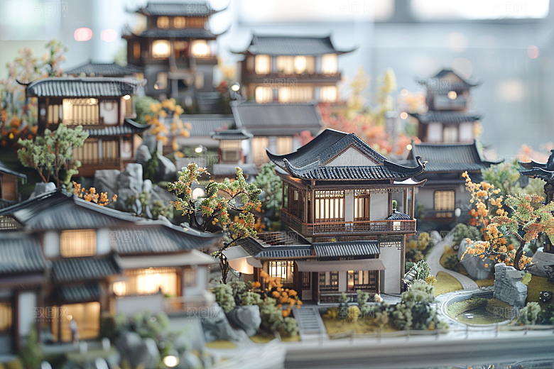 国潮光效建筑质感潮流模型