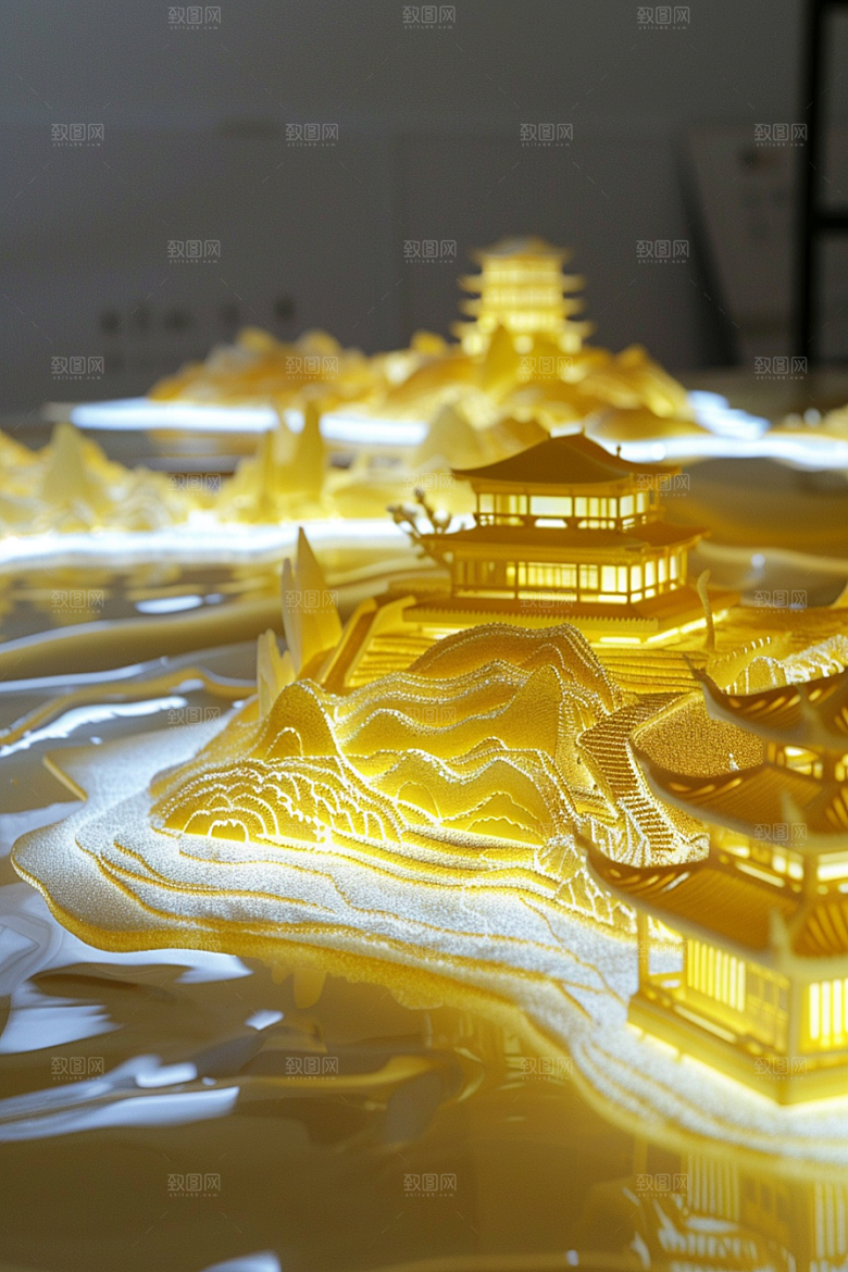 国潮光效建筑梦幻高清模型