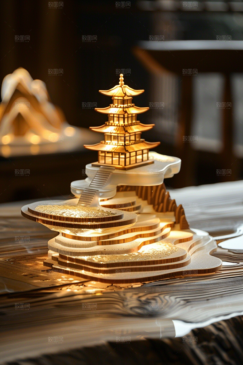 国潮光效建筑3D中国风模型