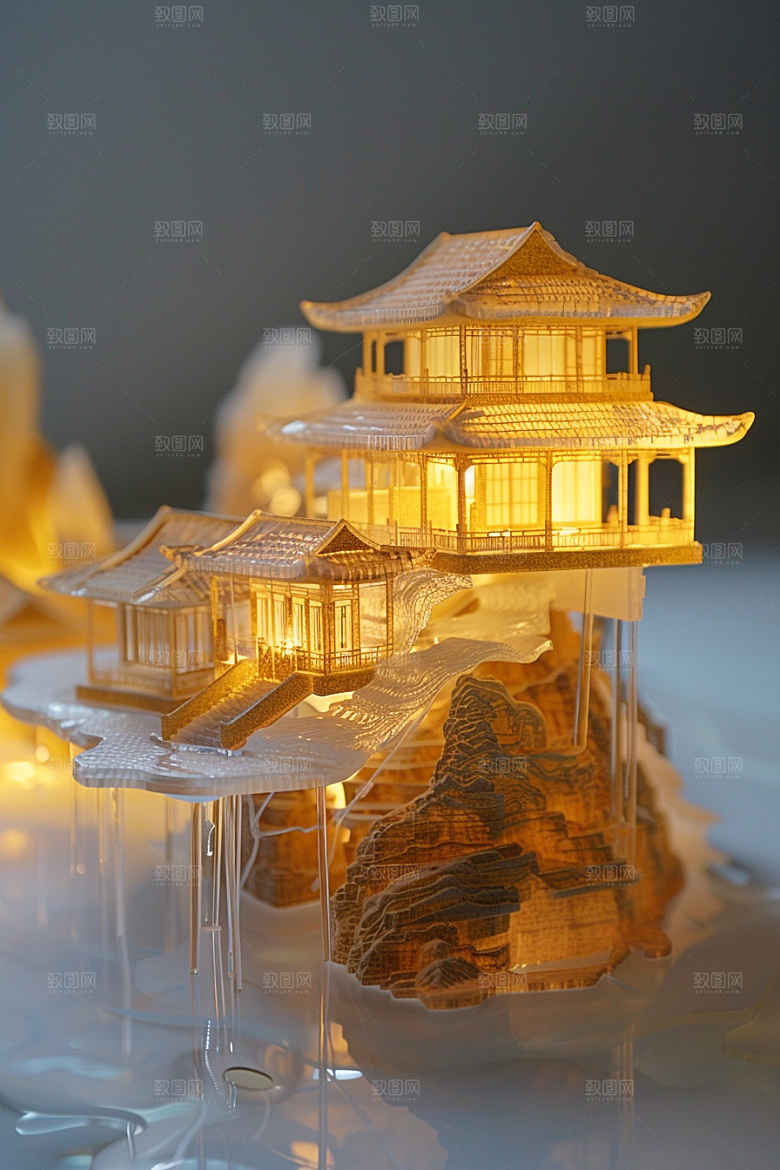 国潮光效建筑中国风高清模型