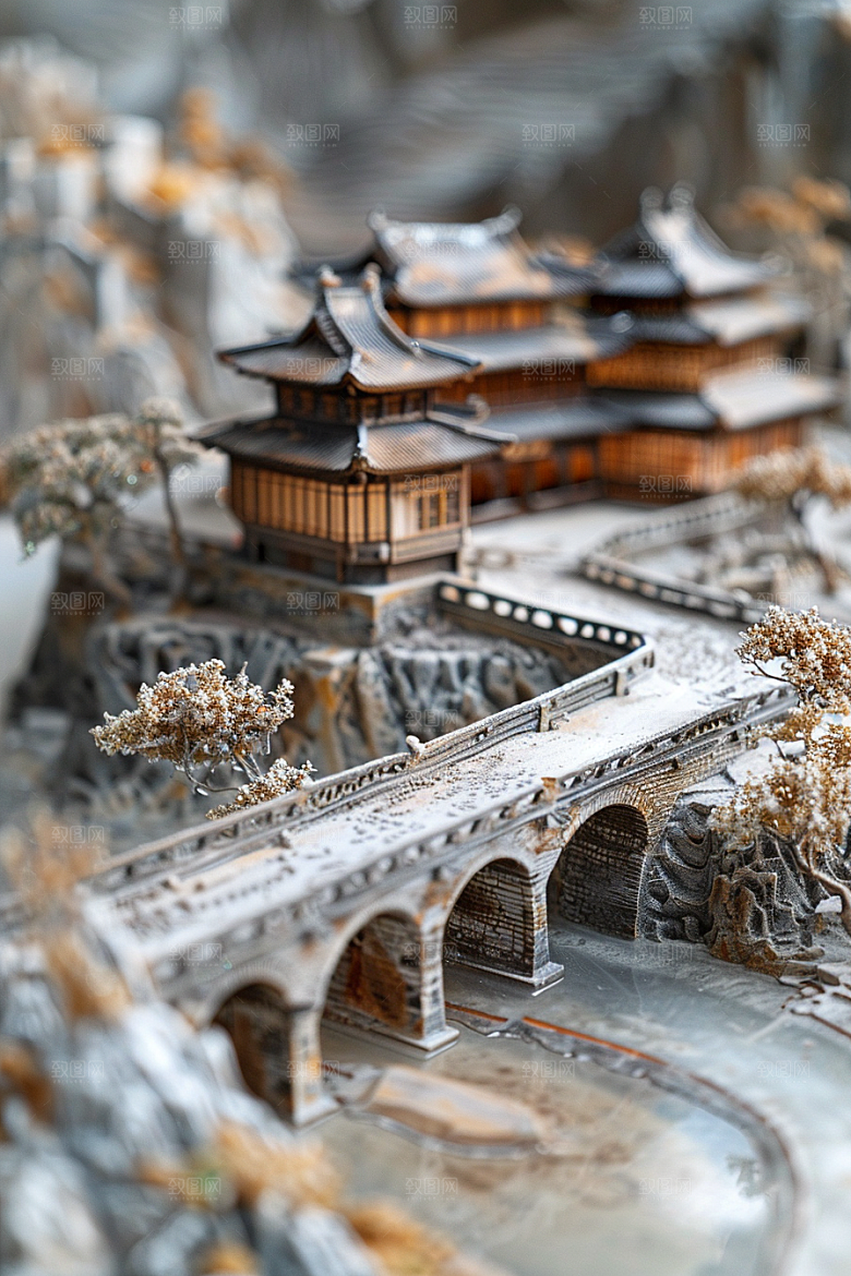 国潮光效建筑梦幻传统模型