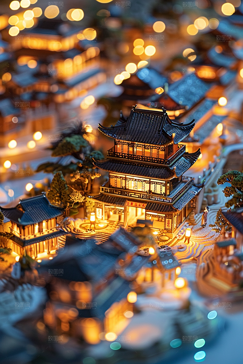 国潮光效建筑高清3D模型