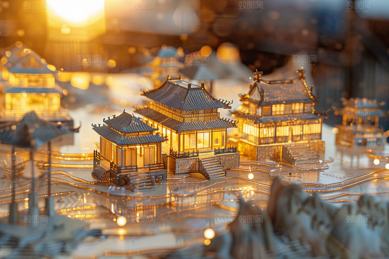 国潮光效建筑时尚幻想风模型