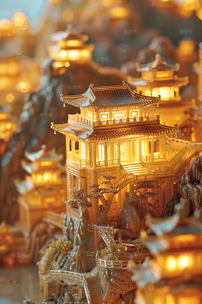 国潮光效建筑潮流幻想风模型