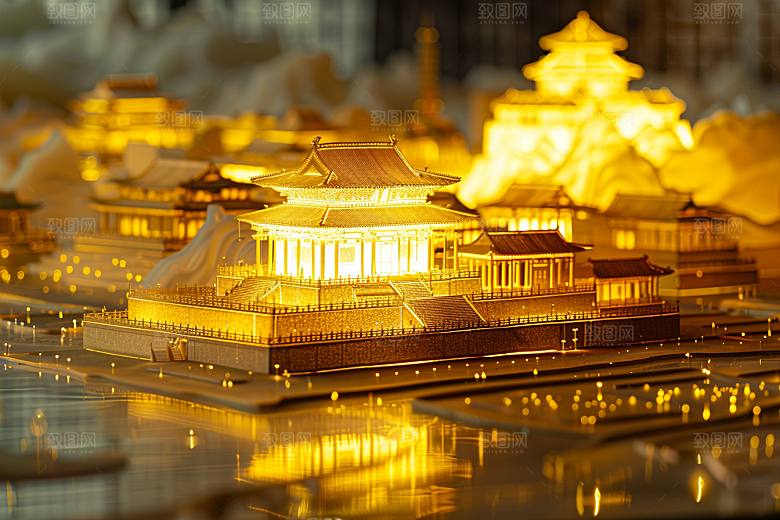 国潮光效建筑微距3D模型
