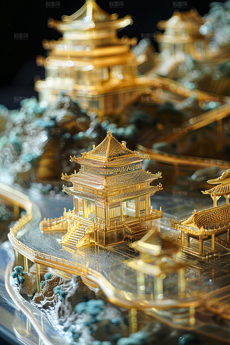 国潮光效建筑梦幻3D模型