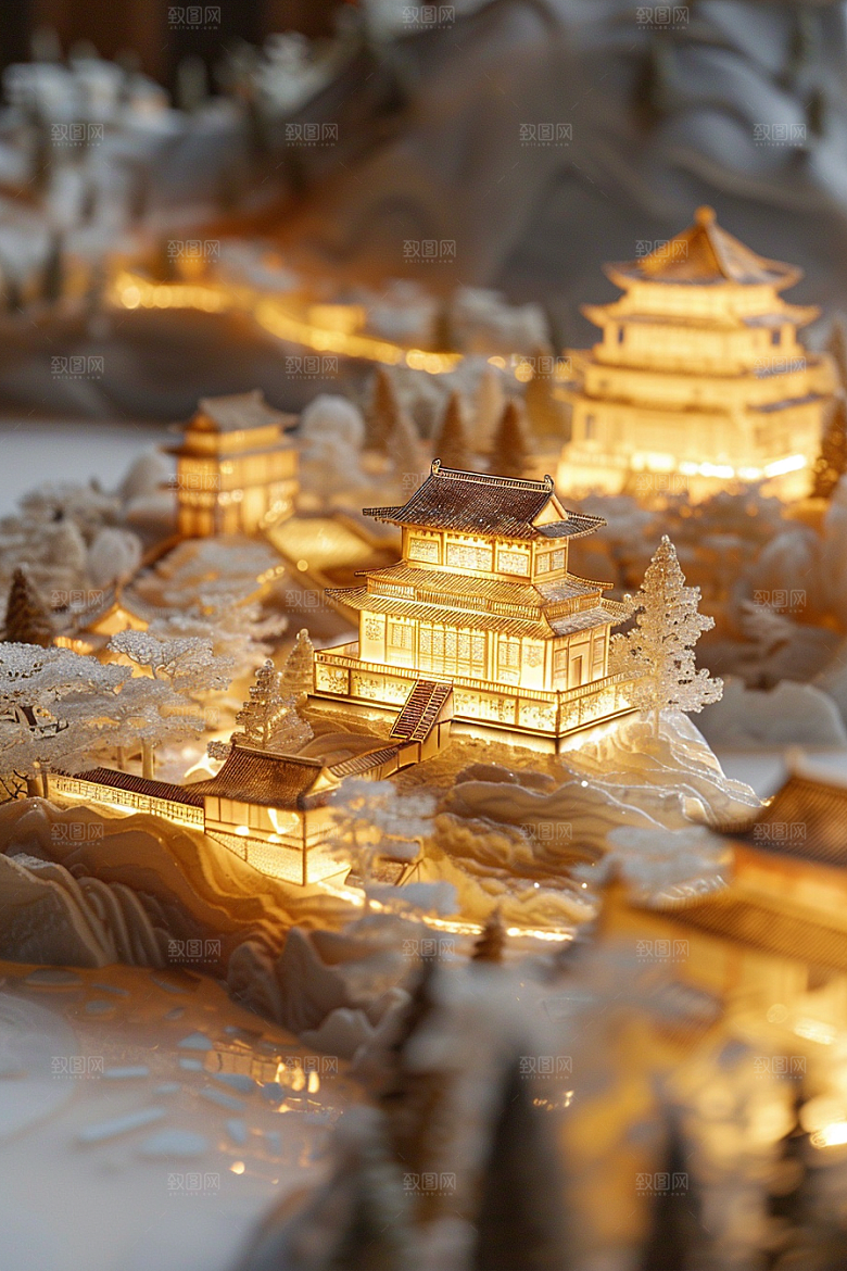 国潮光效建筑赛博朋克中国风模型