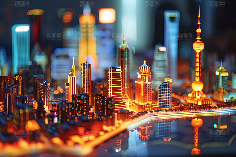 国潮光效建筑高清3D模型