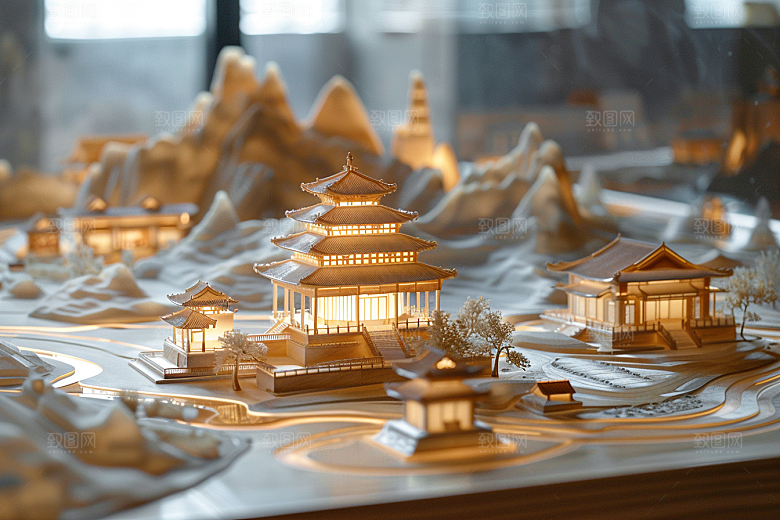 国潮光效建筑赛博朋克立体模型