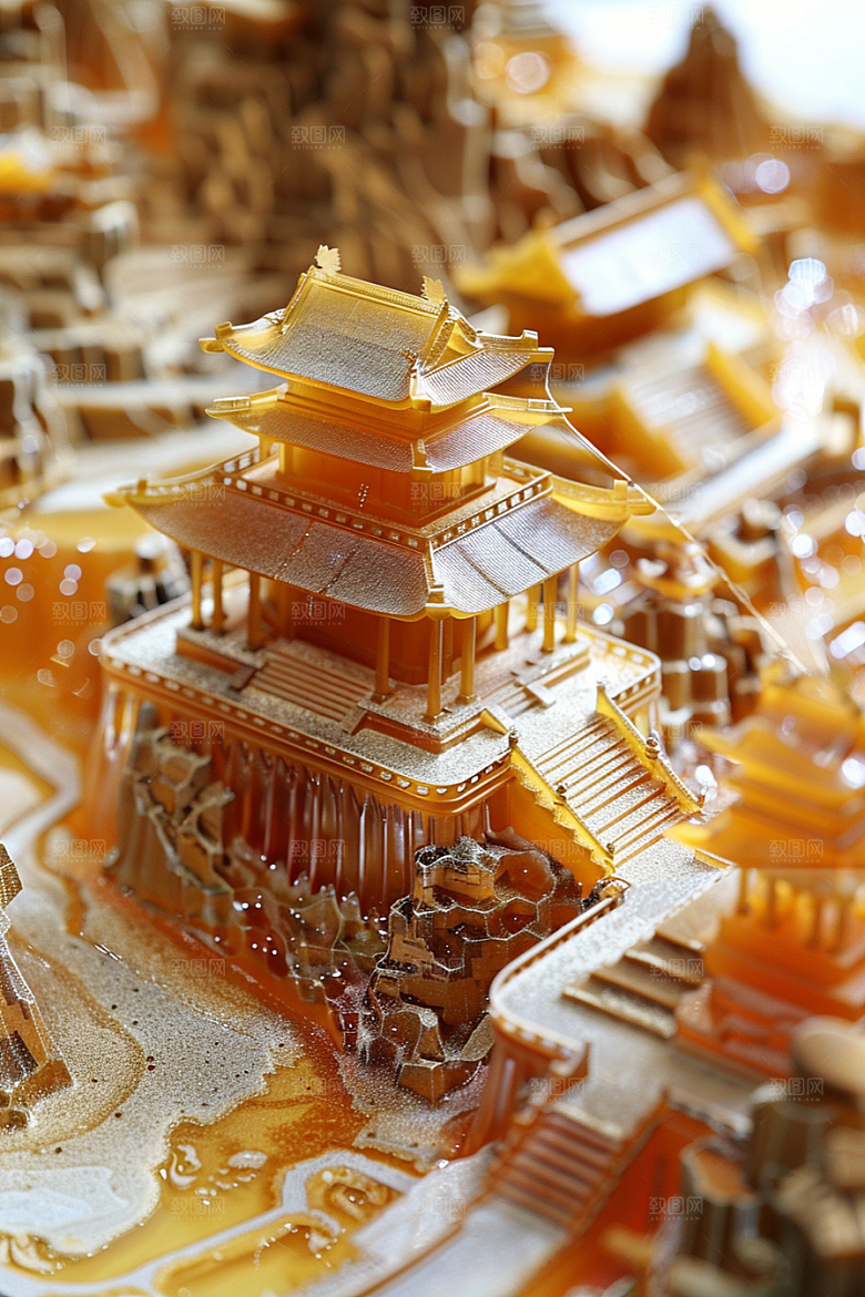 国潮光效建筑3D赛博朋克模型