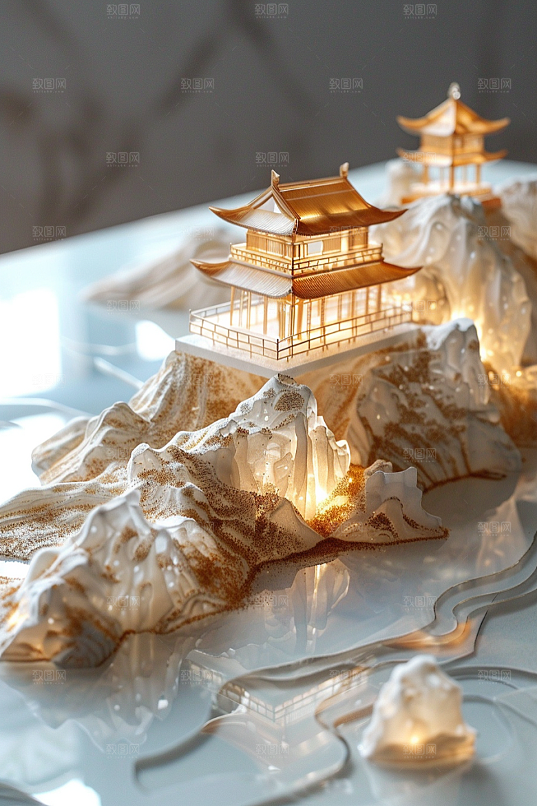 国潮光效建筑梦幻高清模型