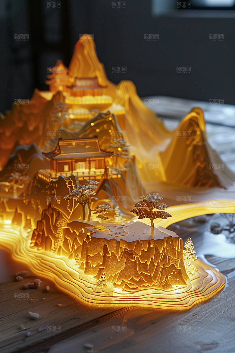 国潮光效建筑中国风3D模型