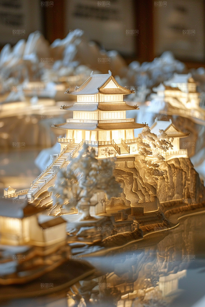 国潮光效建筑赛博朋克中国风模型